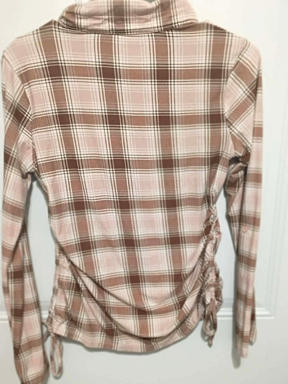 No Comment NY LA Soft Brown and Pink Plaid Shirt, Ladies Size Small - Picture 3 of 4